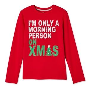 Kids Holiday Slogan Long-Sleeve T-Shirt - Christmas - Red & Green